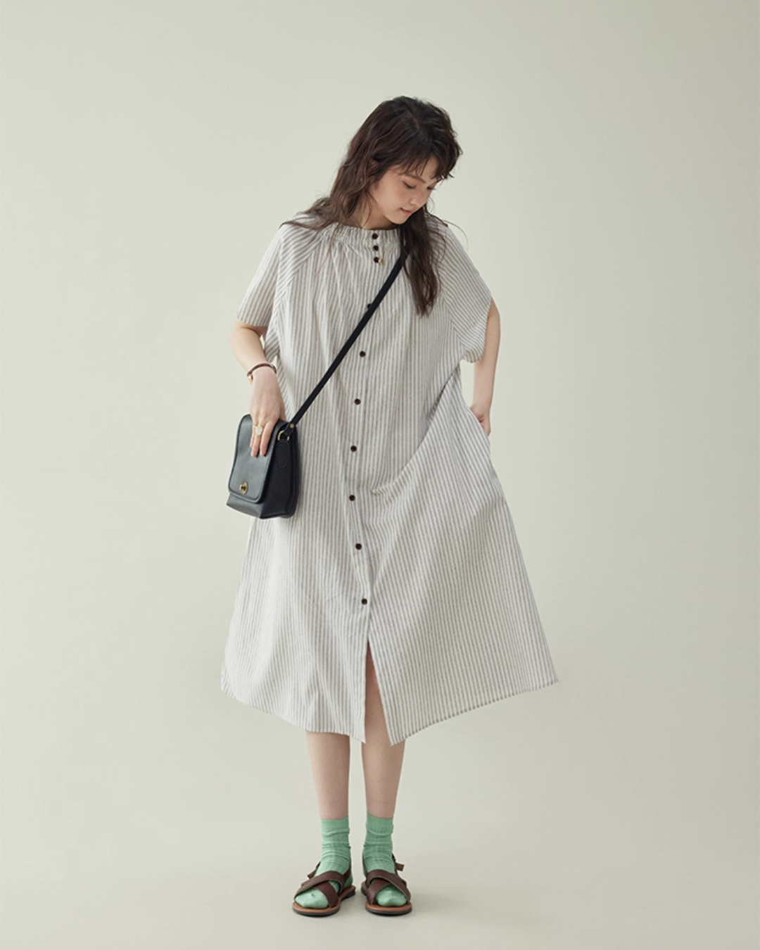 French Striped Shirt Dress  AMU0038