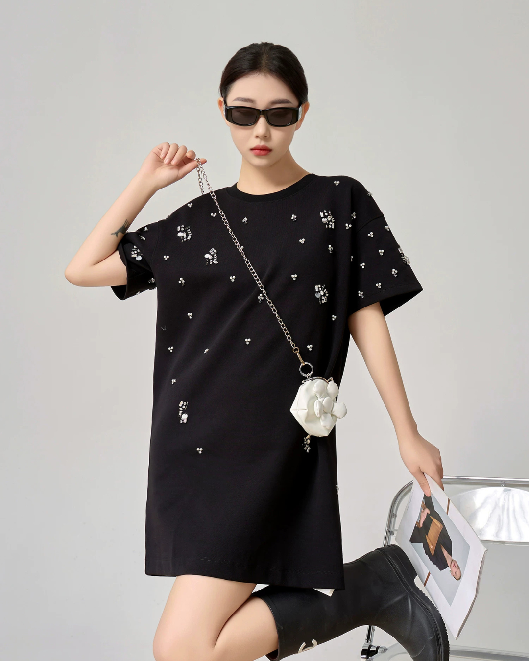 Rhinestone T-shirt Dress FER0124