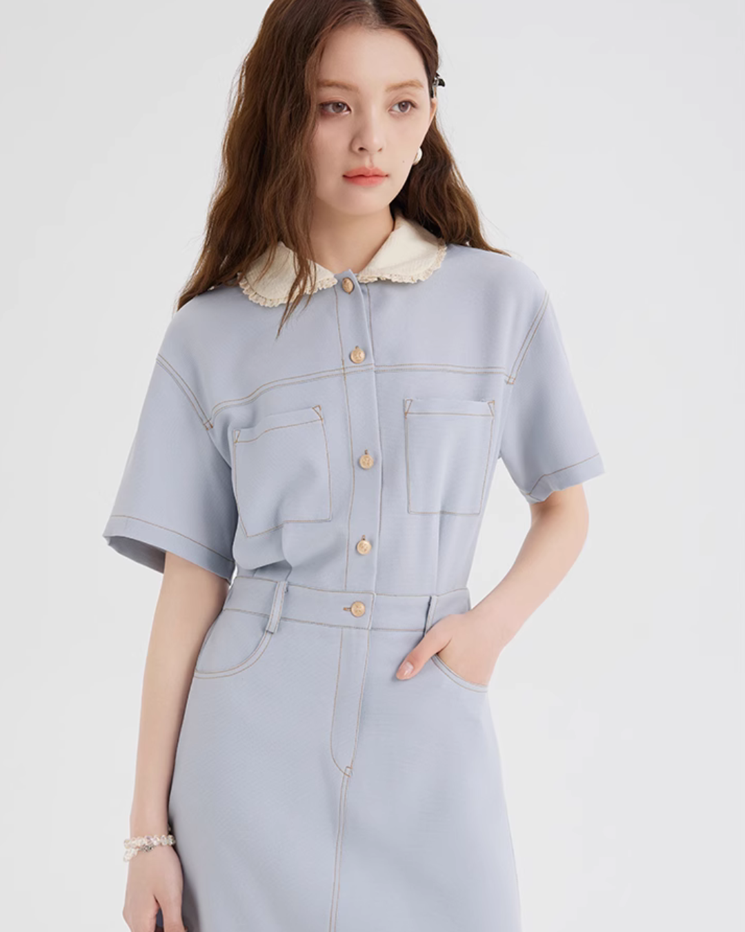 French Collar Denim Dress LSN0006