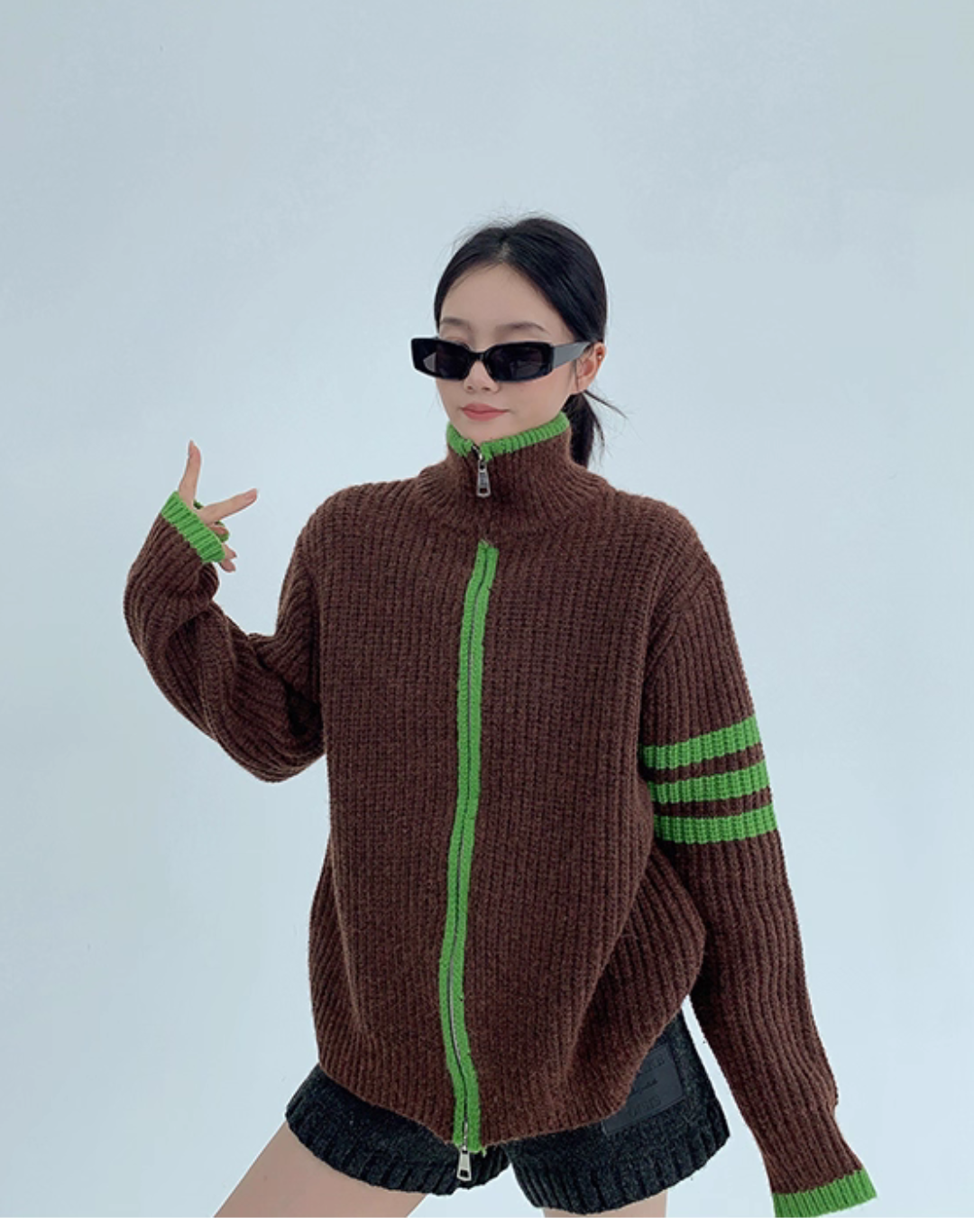 Stand Neck Double Zip Knit YLS0968