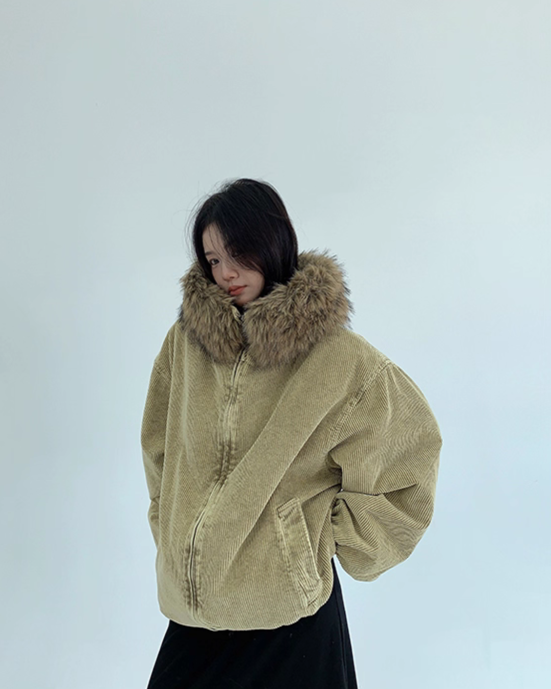 Fur Corduroy Double-Zip Jacket YLS0993