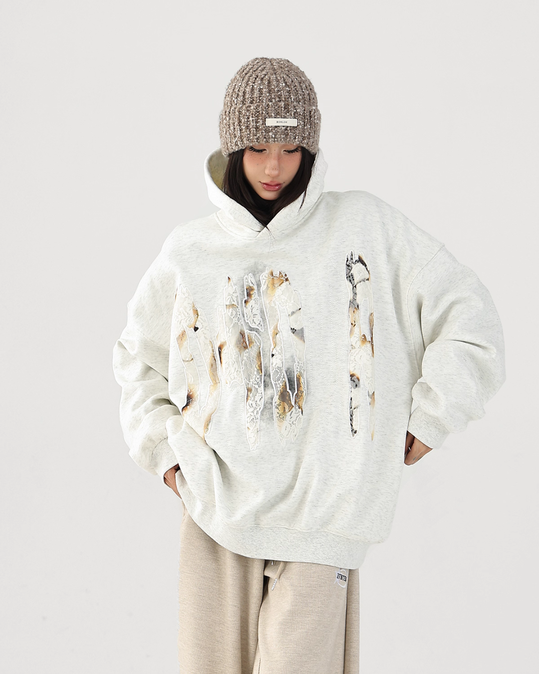 Lace Burnout Embroidered Hoodie ACS0342