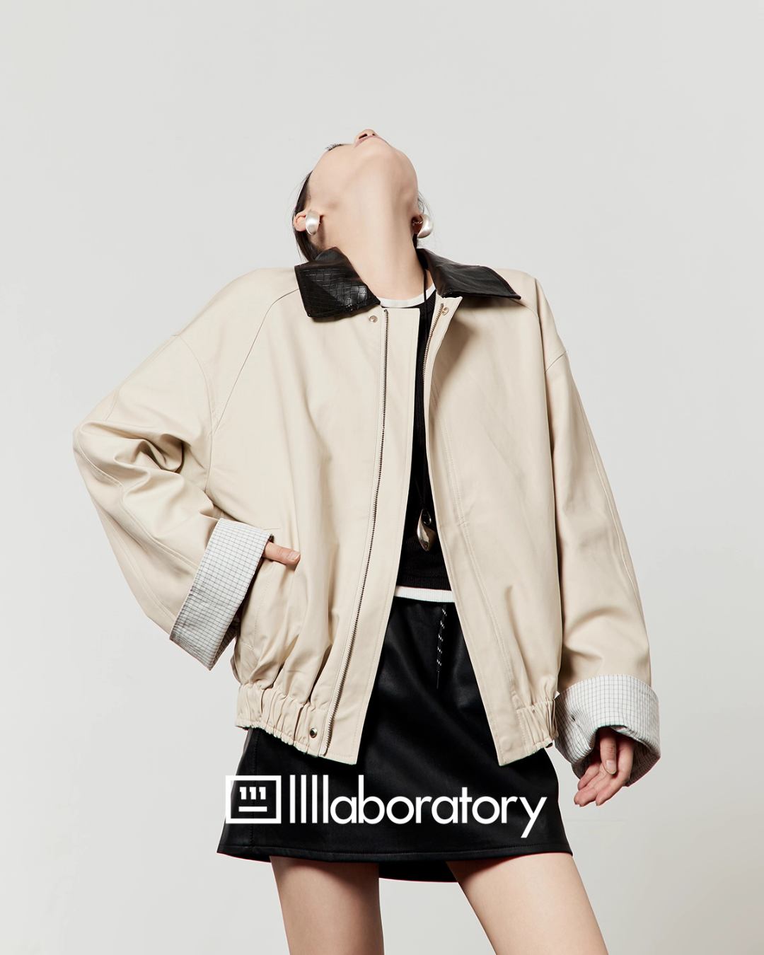 Beige Casual Short Jacket / Trapezoid Mini Skirt LLA0527