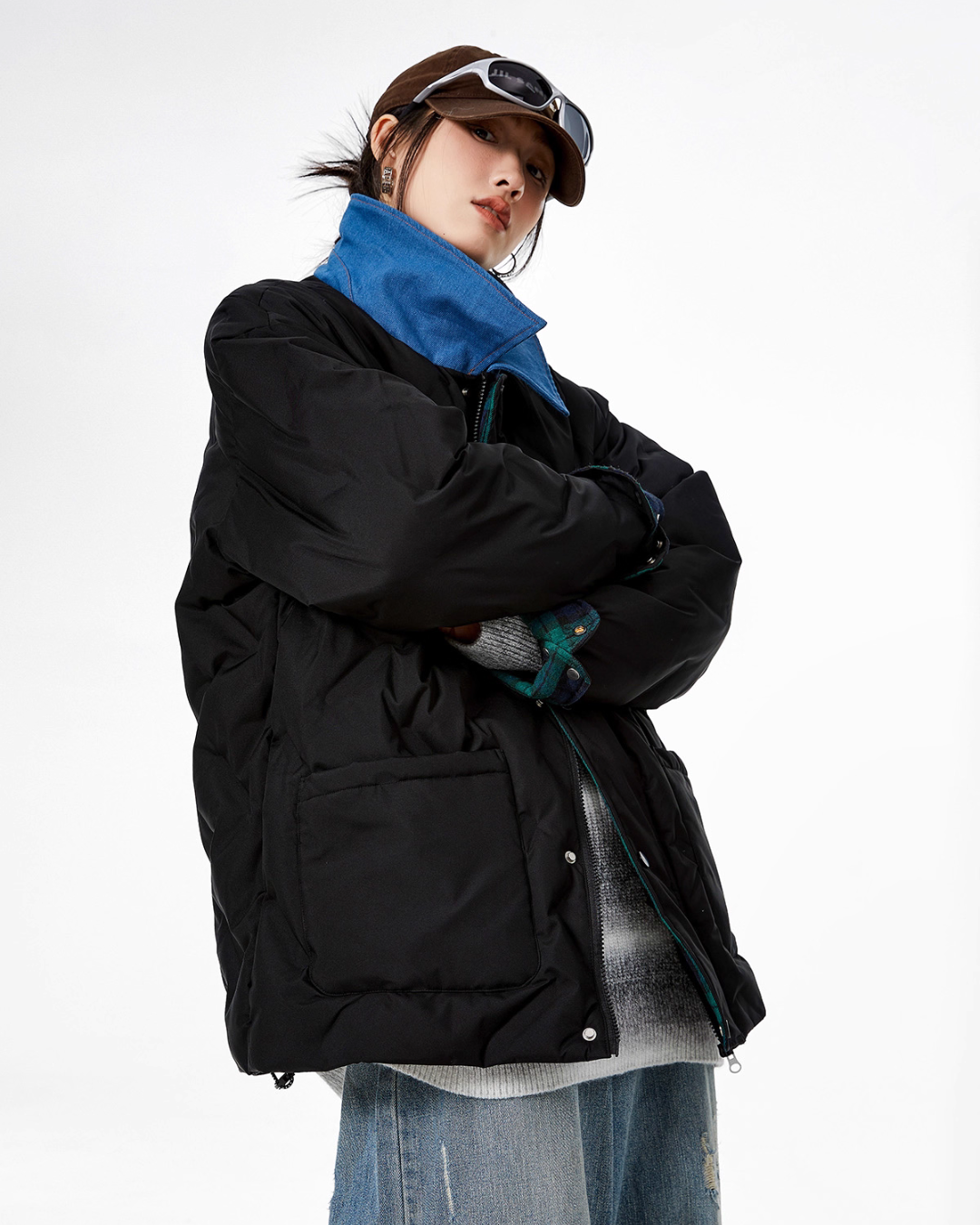 Color Block Collar Down Jacket ICM0108
