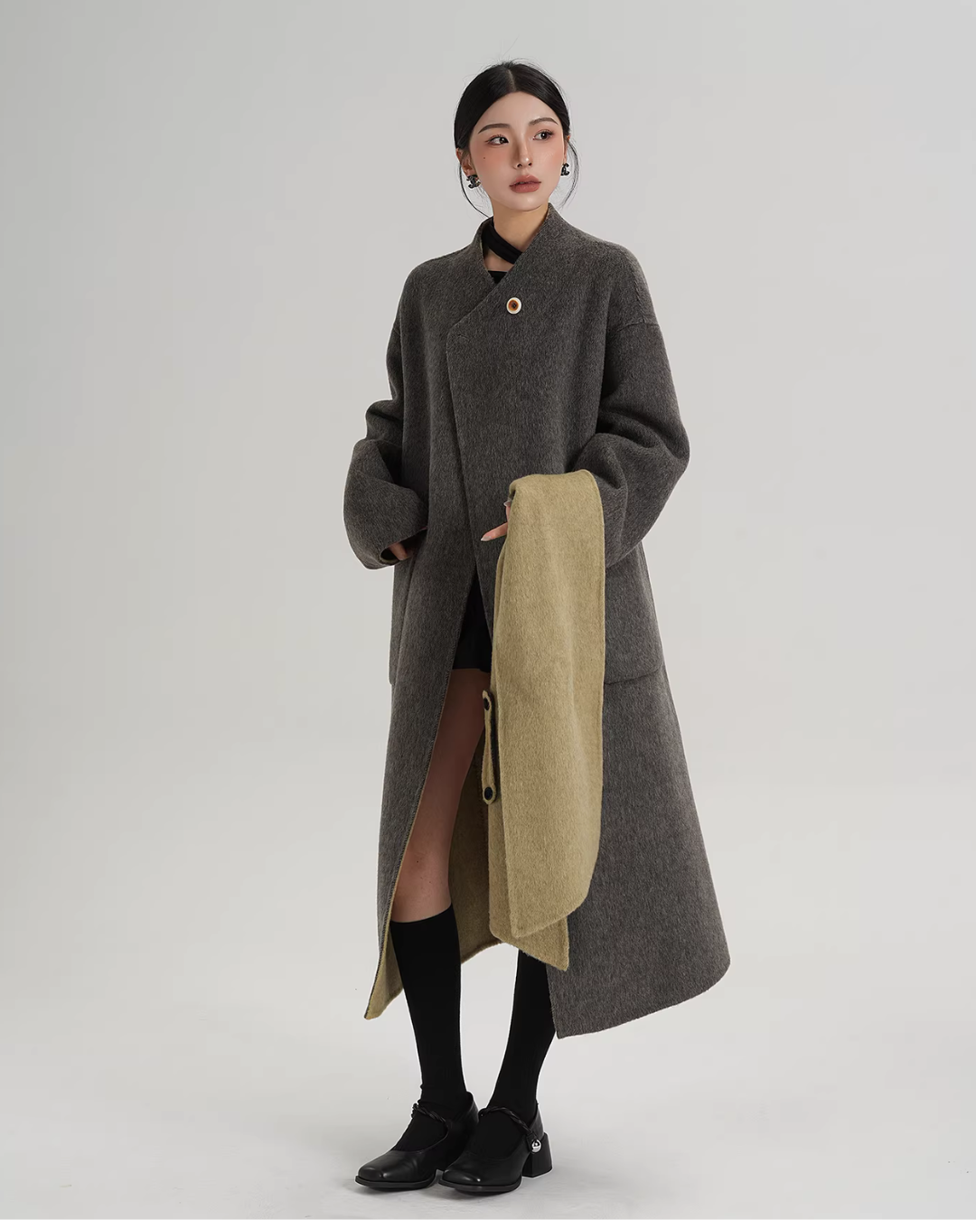 Scarf Collarless Coat SRS0412