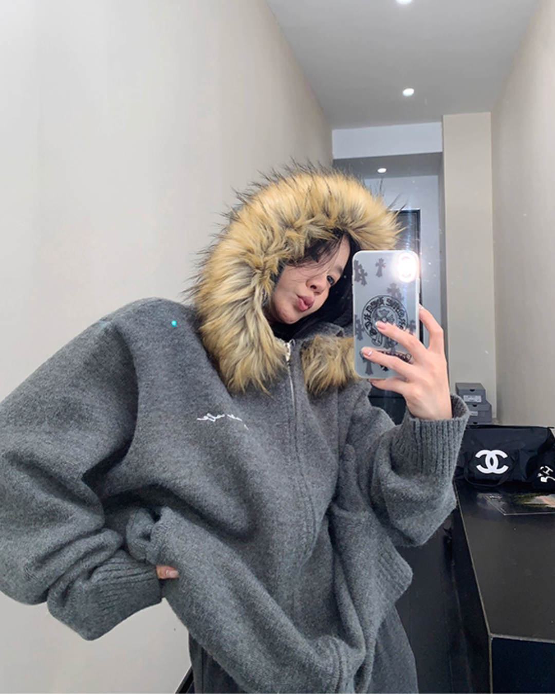 Fur Hood Knit Hoodie YLS0979