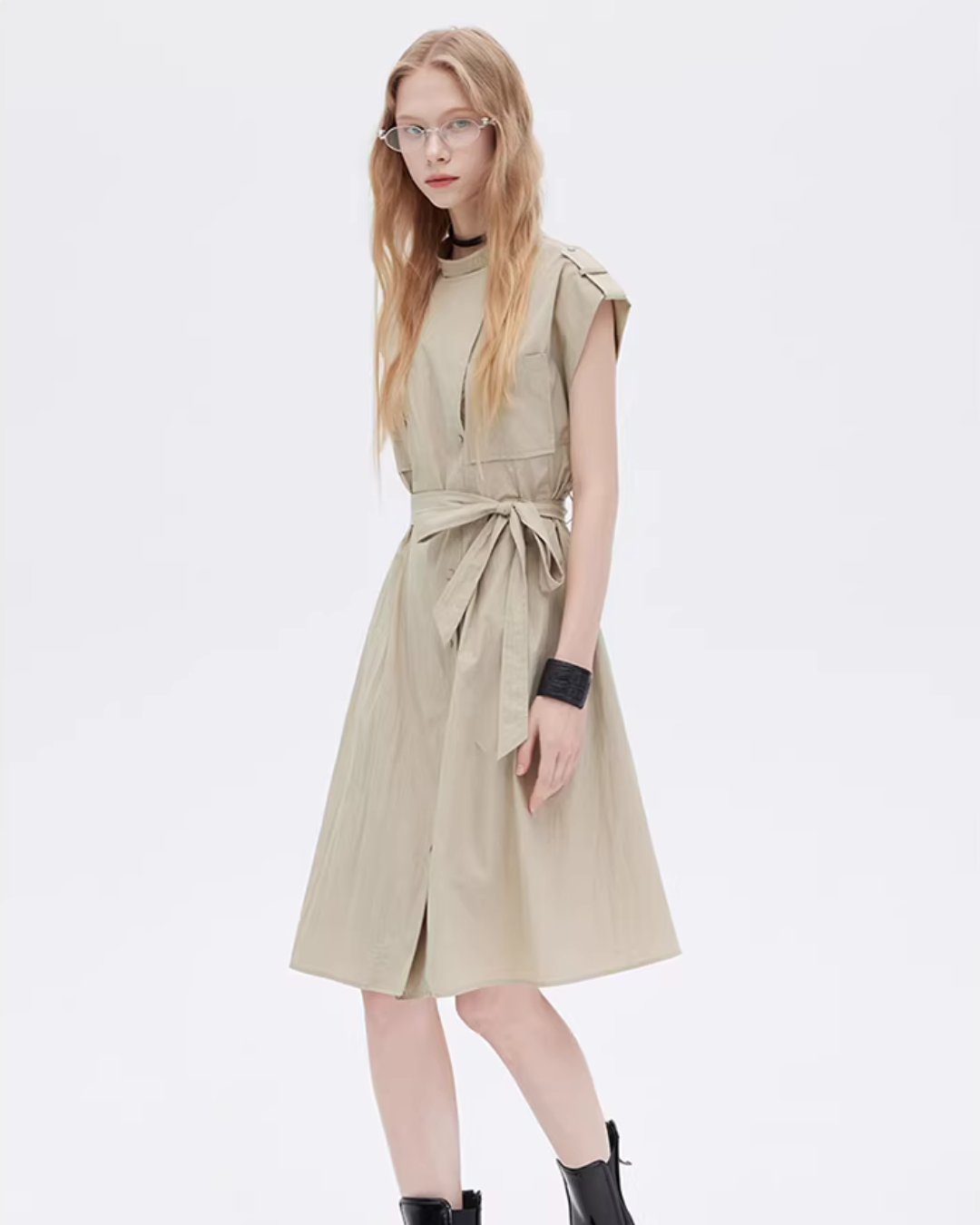 Flap Pocket French Sleeve Shirt Dress SHN0037