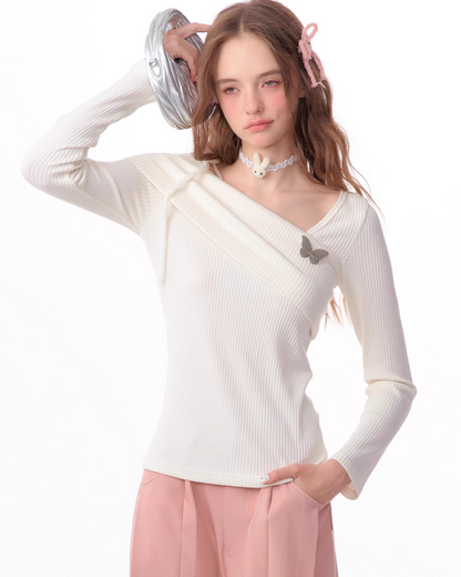 Off Shoulder Collar Knit Tops ZZF0350