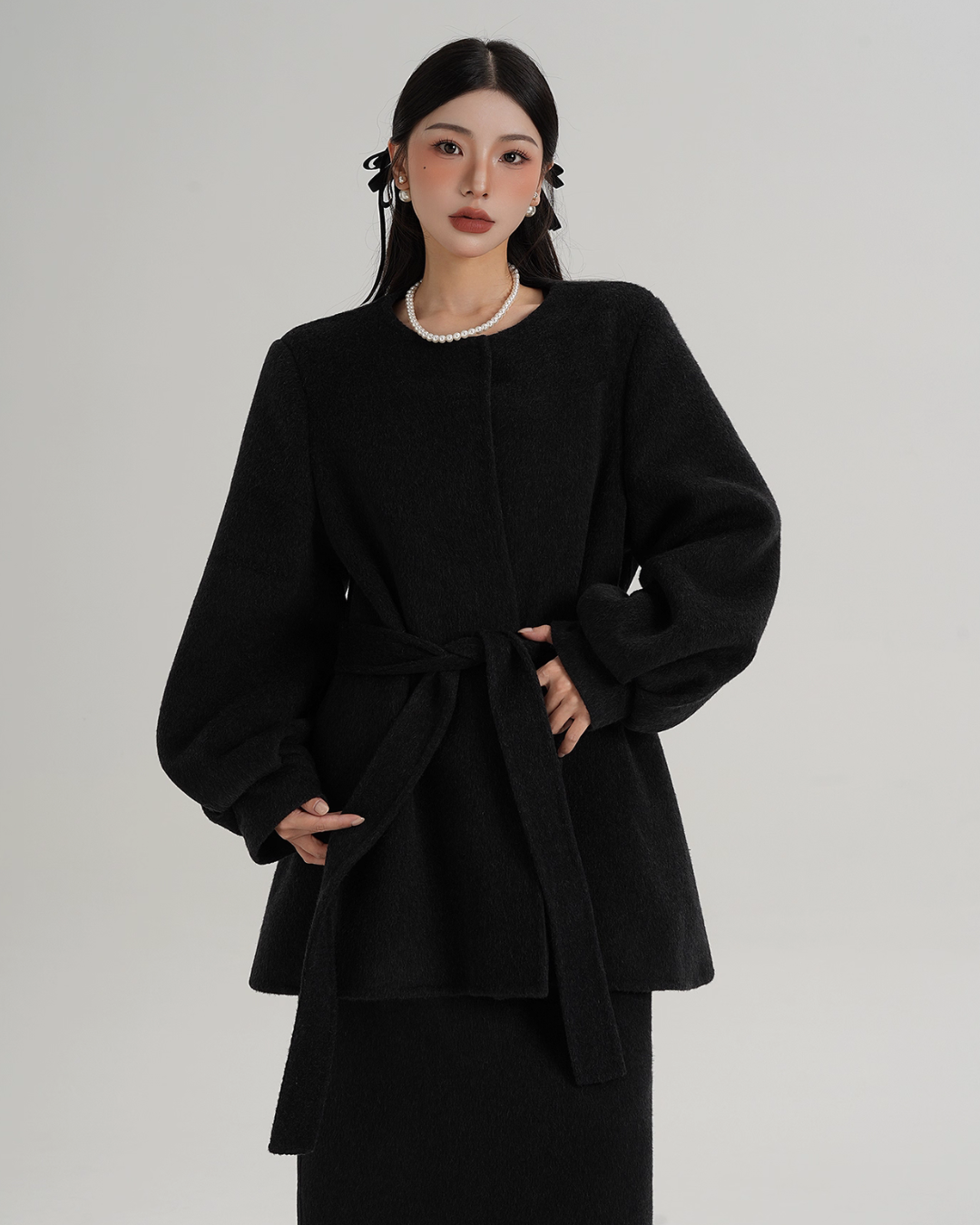 Collarless Belt Coat SRS0374