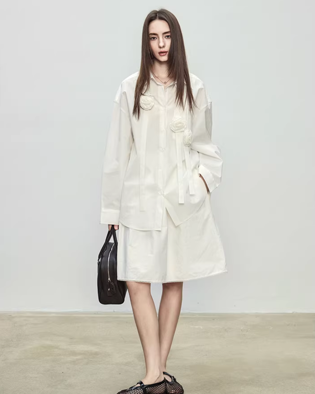 Ribbon Design Handmade Flower Shirt TEO0001