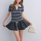 Lace Collar Zip Jacket / Flared Mini Skirt ASG0084