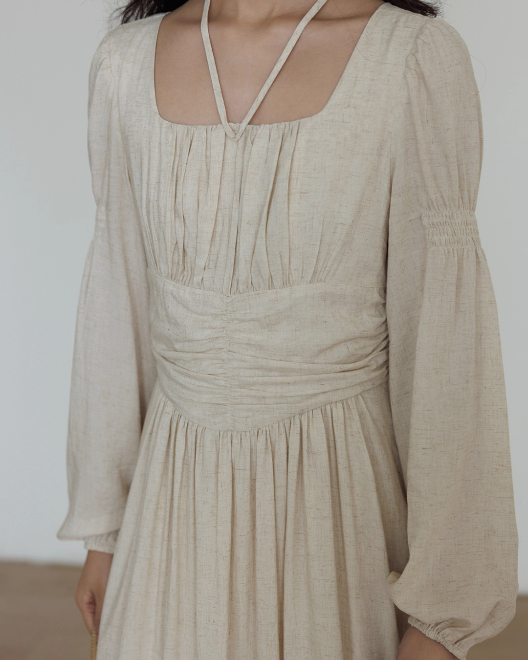 Linen Long-sleeve Slim Dress VAS0155