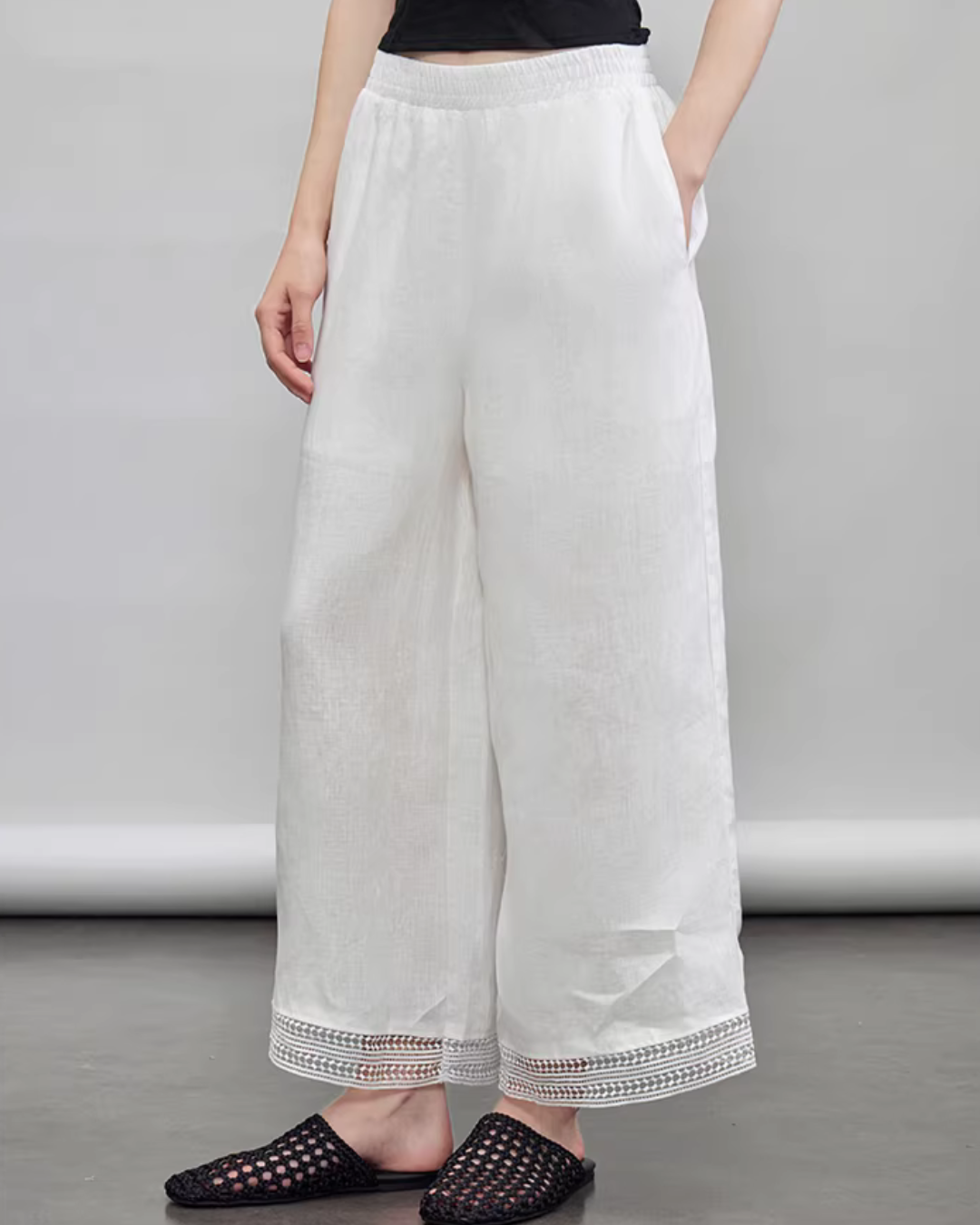 V-Neck Linen Sleeveless / Straight Linen Wide Pants TEO0012
