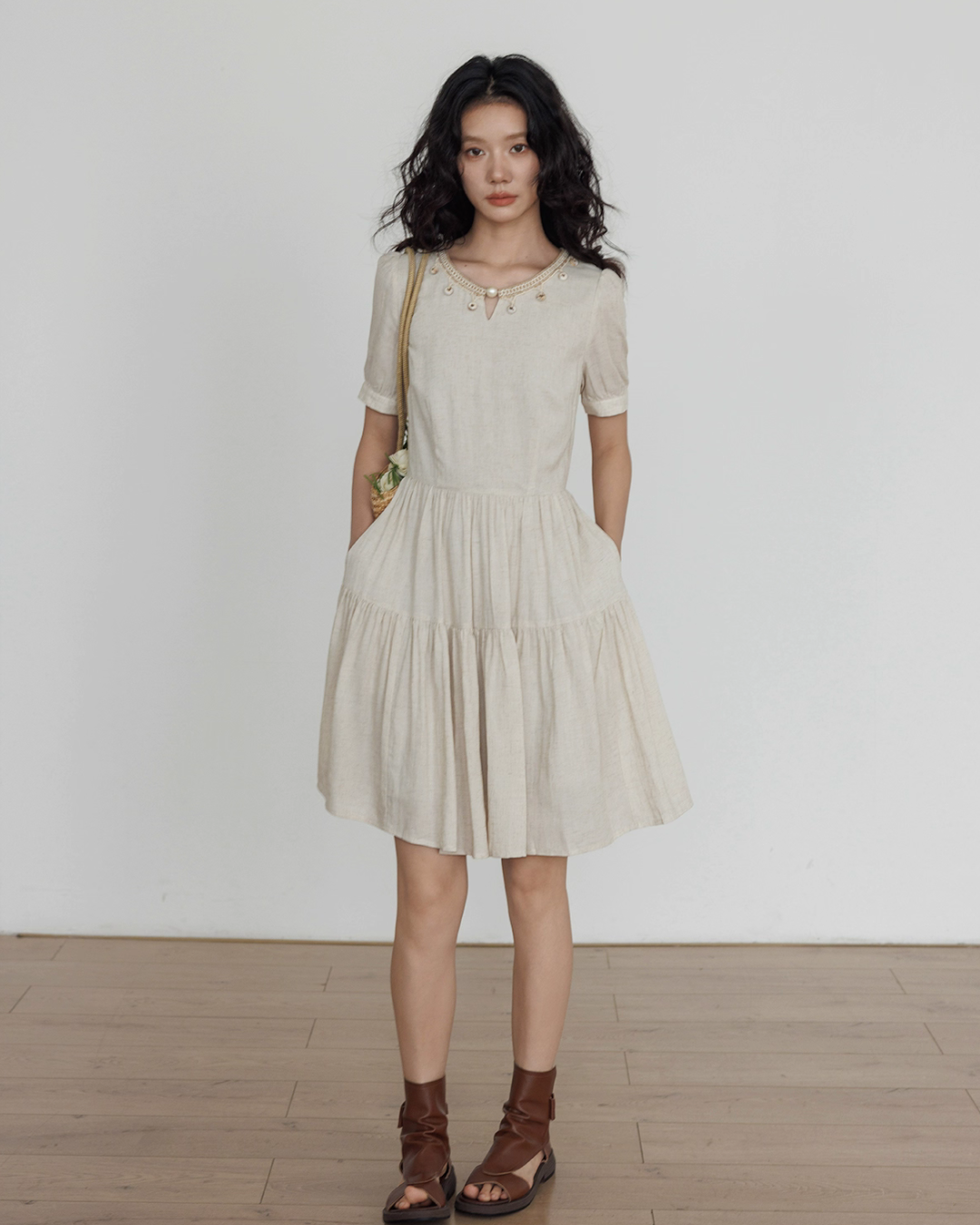 Round Neck Linen Dress VAS0131