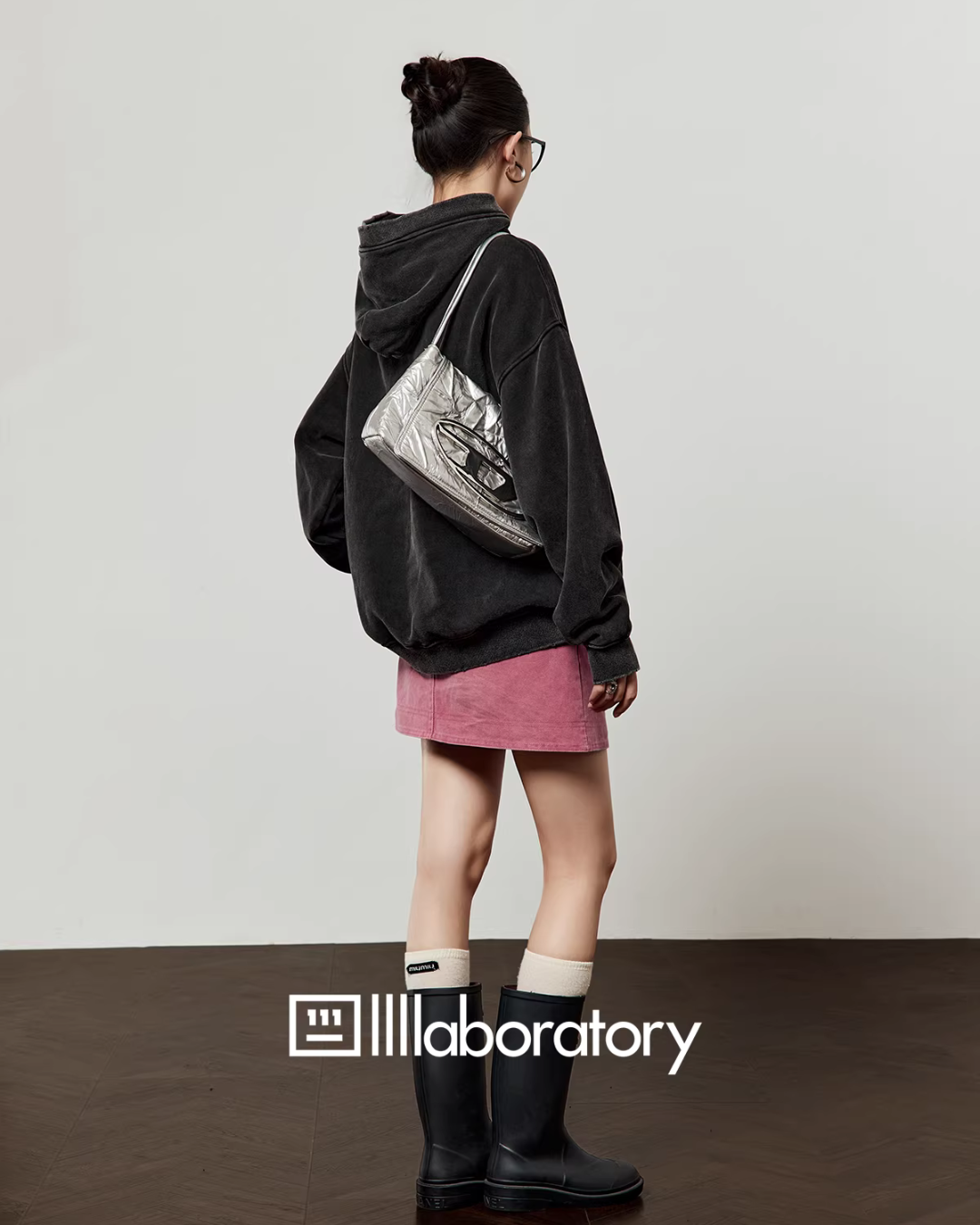 Dog Print Retro Hoodie / Pink Mini Skirt LLA0590