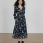 V-Neck Linen Print Elegant Dress VAS0151