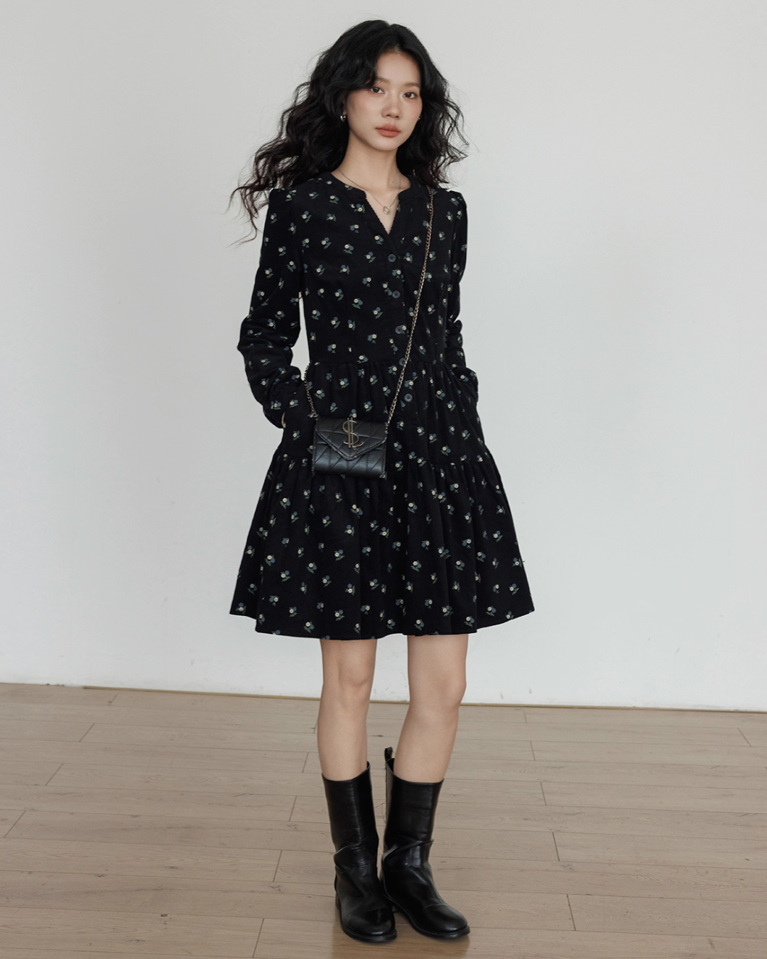 Small Floral Print Flare Dress VAS0163