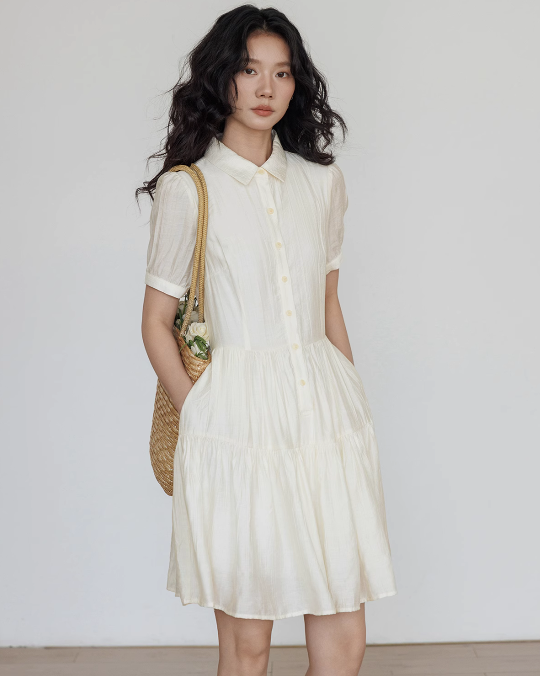 Plain Tiered Shirt Dress VAS0103