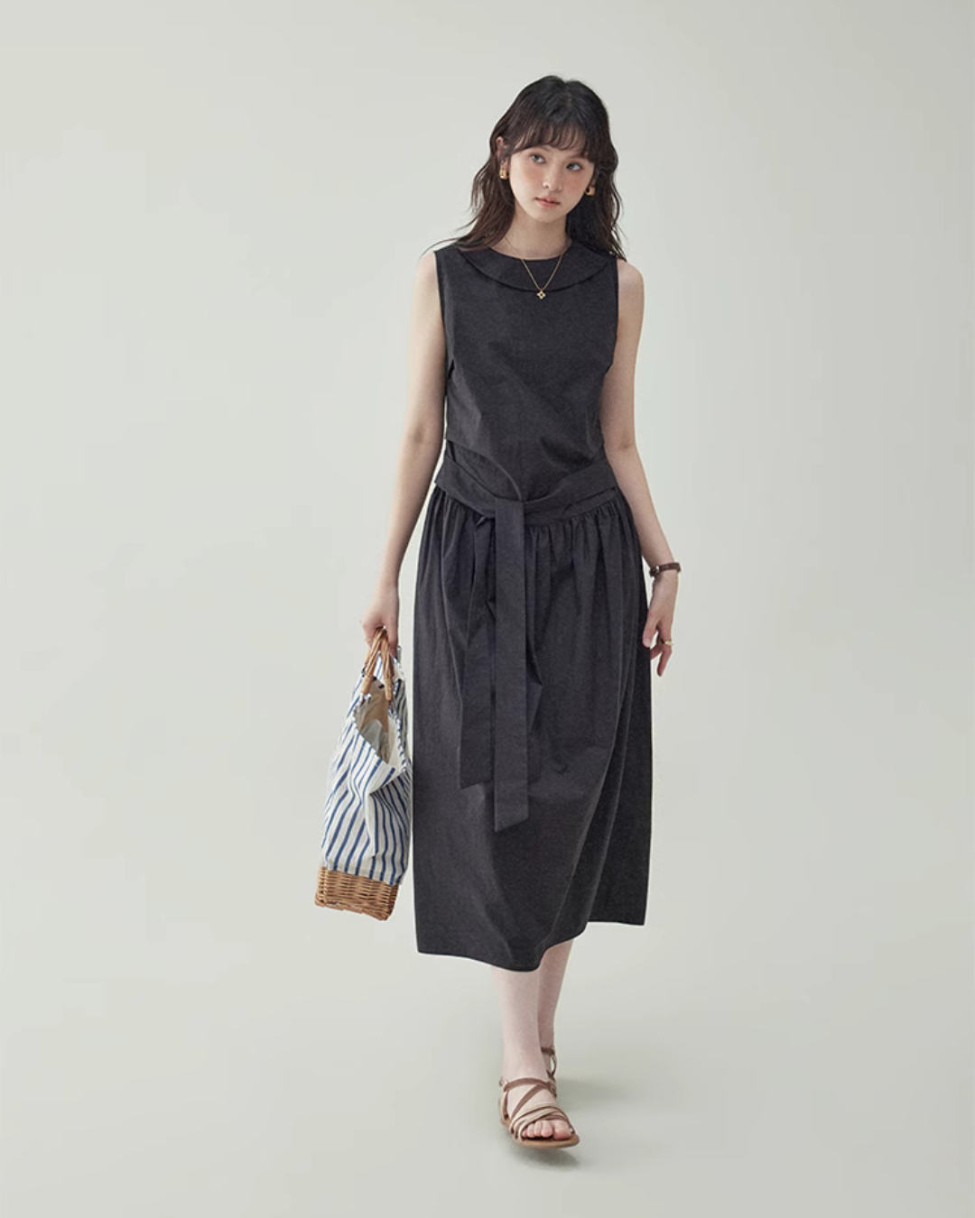 Black Waist Belt Sleeveless Dress AMU0029