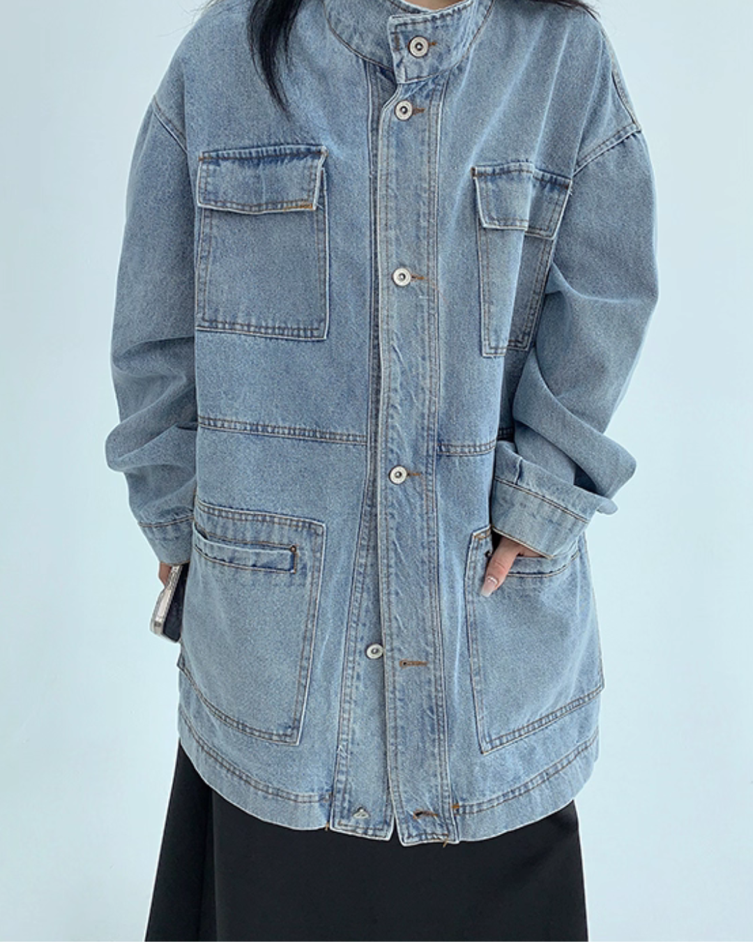 Stand Collar Loose Denim Jacket YLS0980