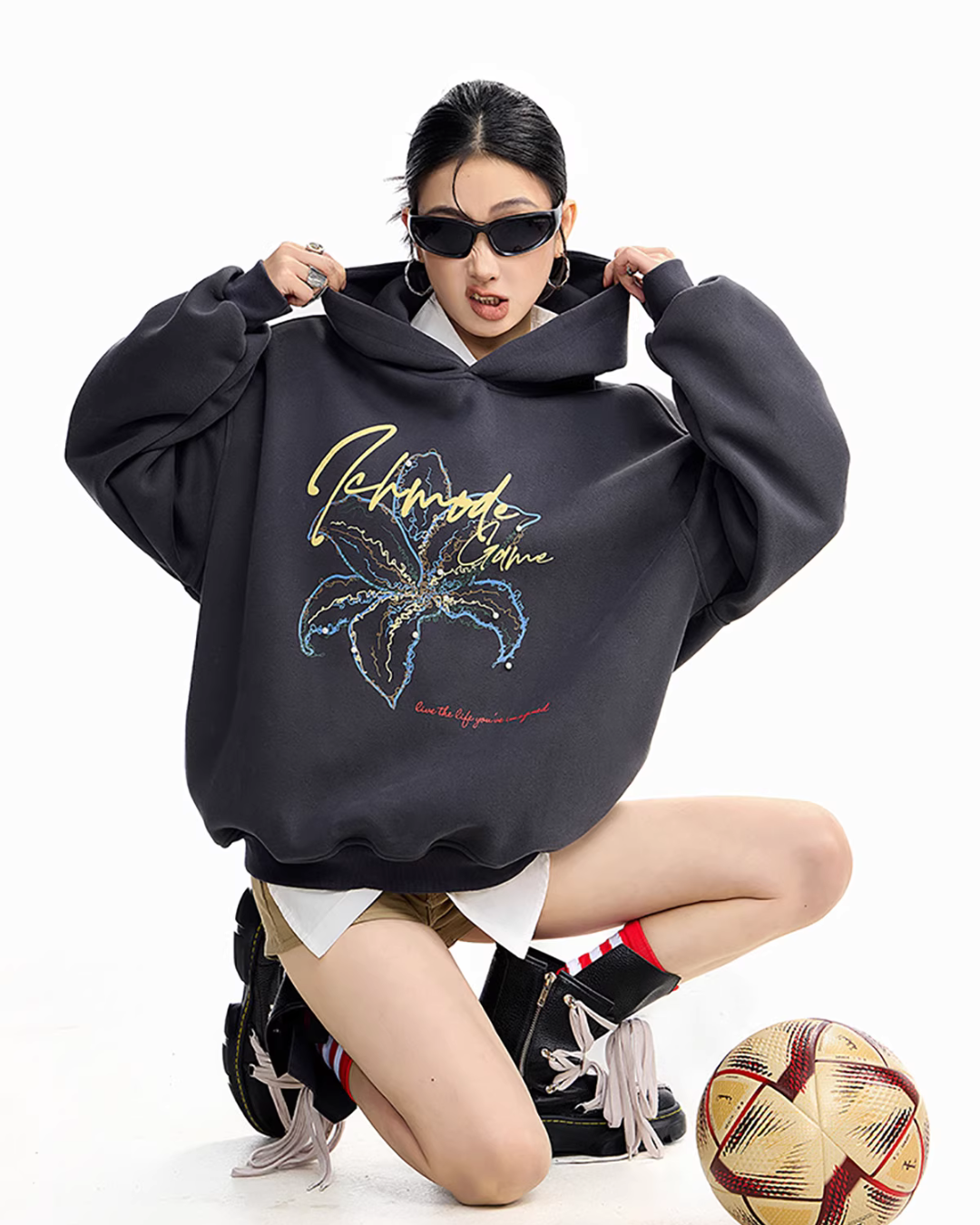 Flower Motif Loose Hoodie ICM0076