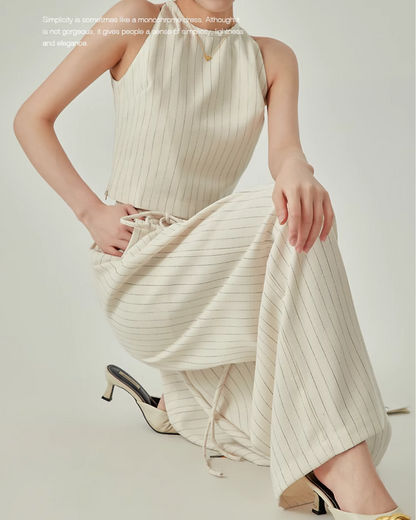 Stripe Halter Neck Vest / Wide Pants LLA0435