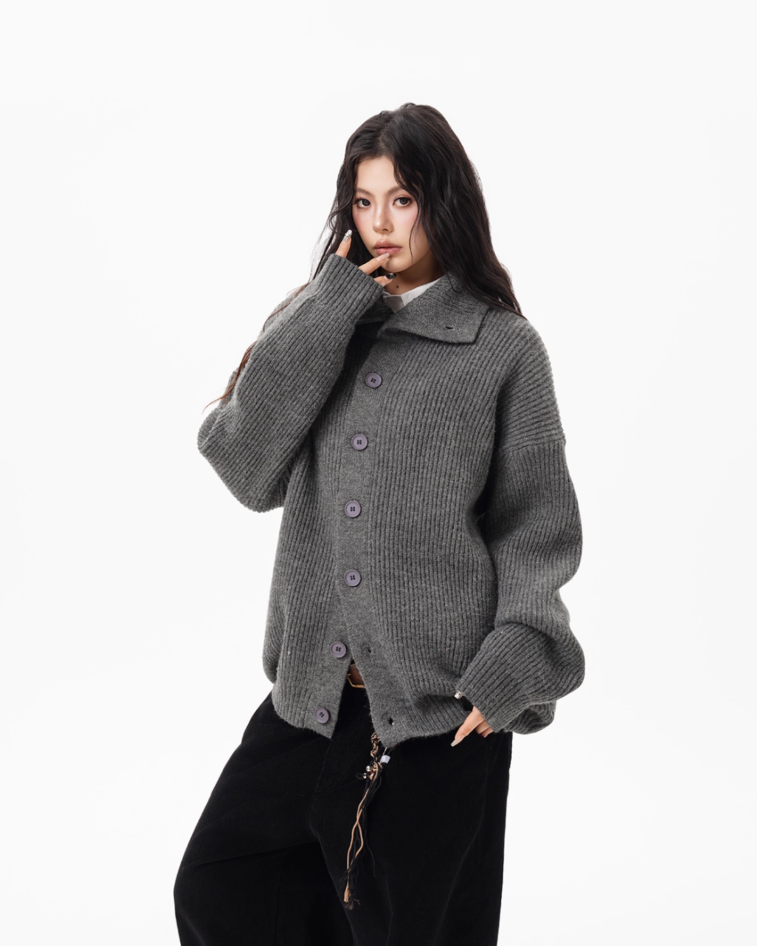 Stand Collar Knit Cardigan BWA0004