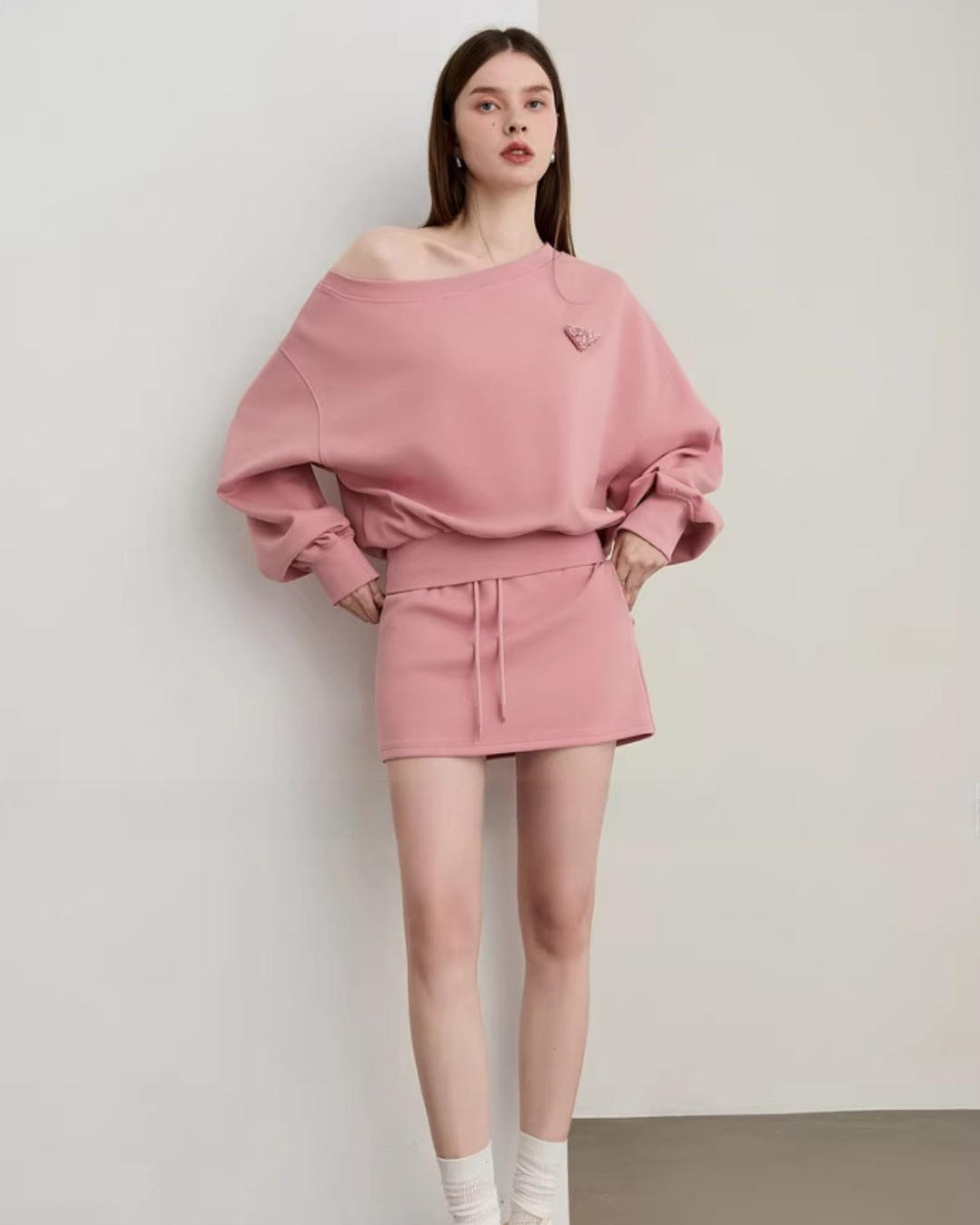 One-Shoulder Sweatshirt Top / Mini Skirt DPY0069