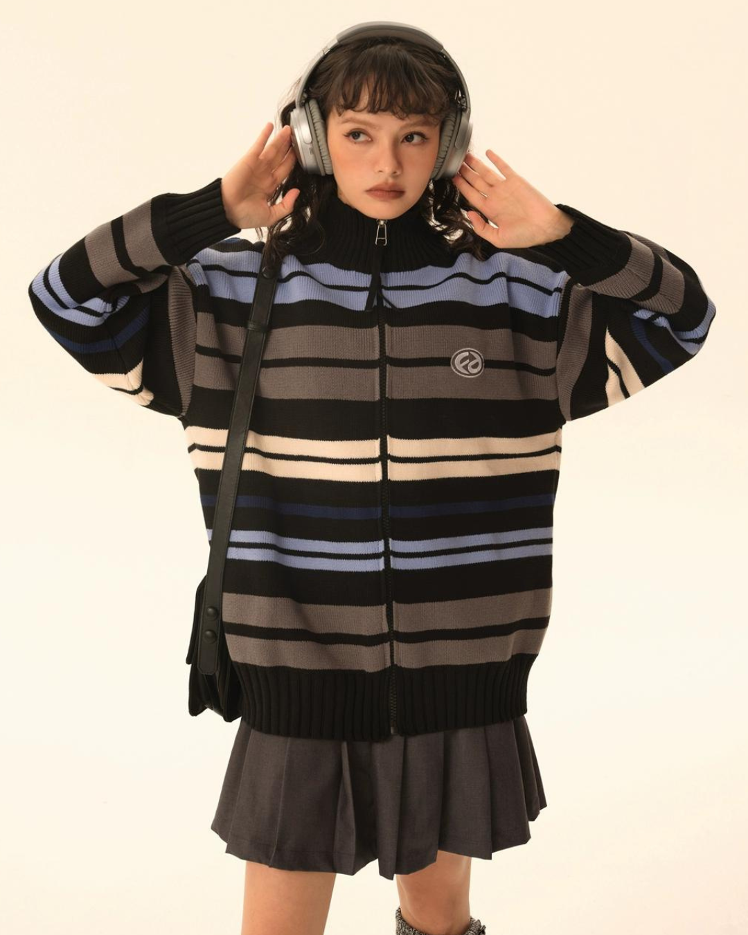 Retro Turtleneck Border Cardigan EZK0002