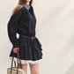 Plaid Lapel Black Dress ASG0067