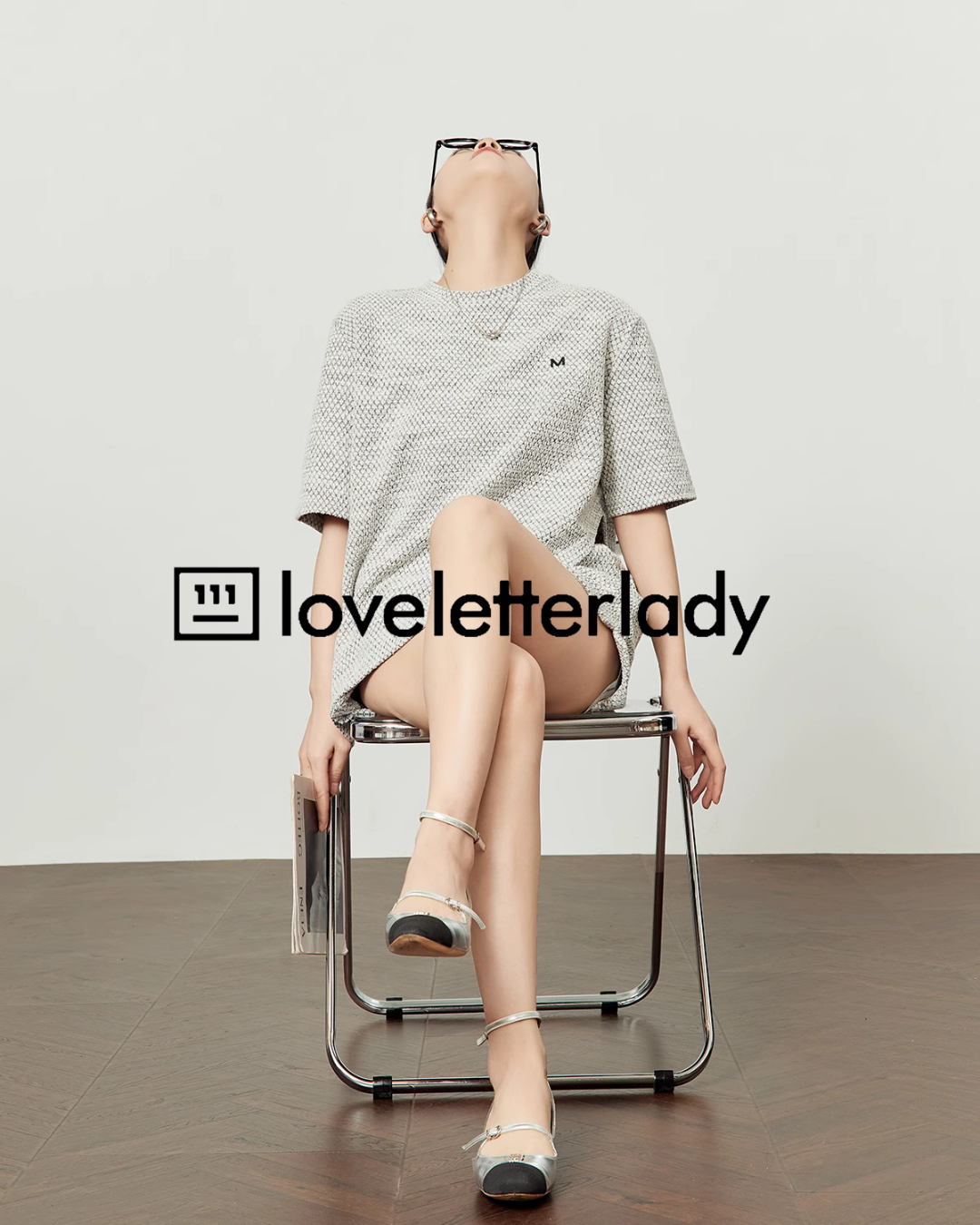 Gray Chiffon Short Sleeve Tops / Short Pants LLA0449