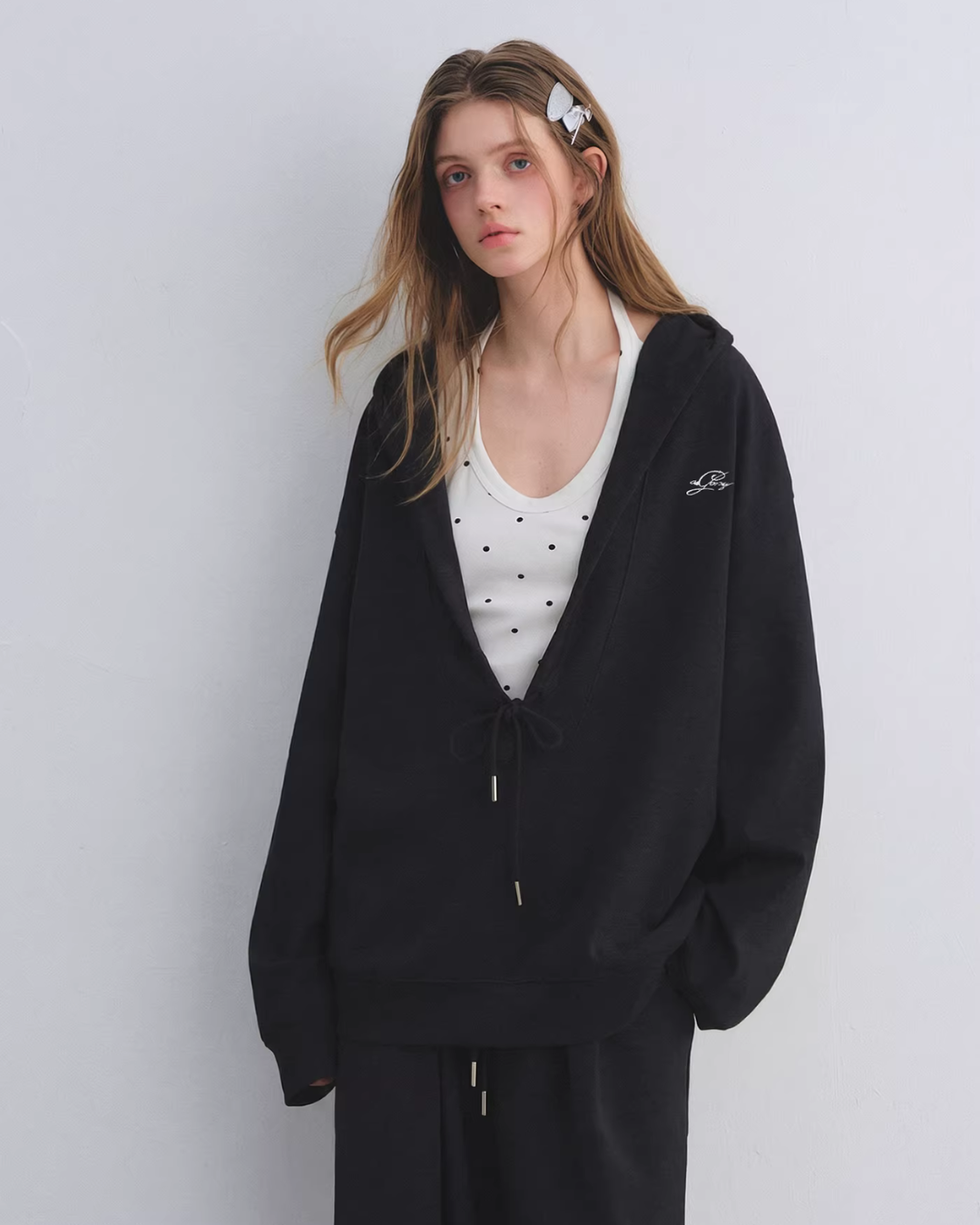 Polka Dot Vest V-Neck Hoodie / Loose Casual Sweatpants ASG0080