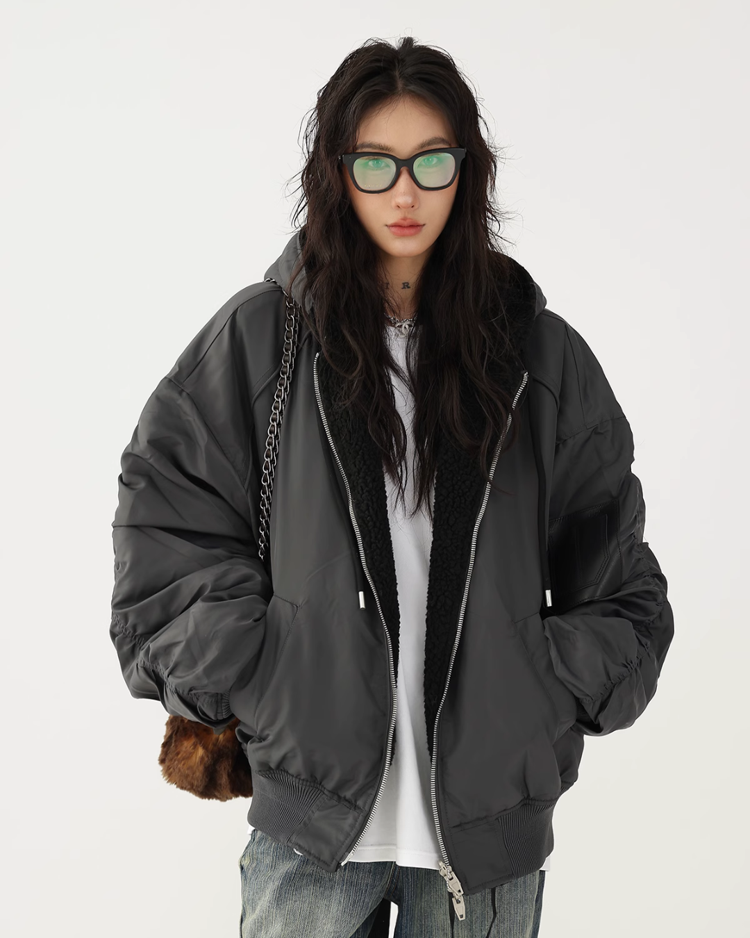 Hoodie Bomber Jacket ACS0221 – AuroraBoutique Hoodie Bomber Jacket ACS0221 – AuroraBoutique