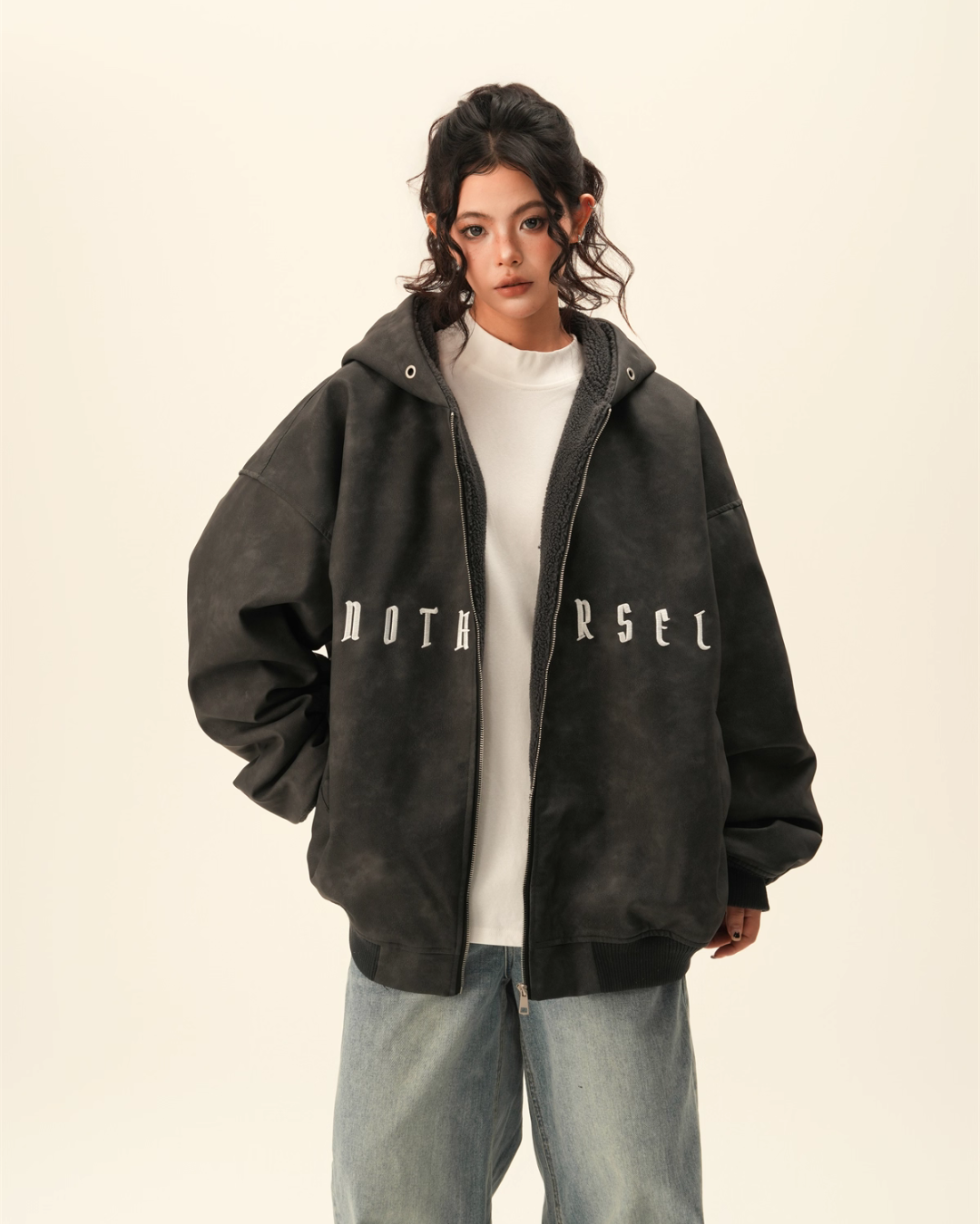 Oversized Suede Zip Hoodie BWA0007