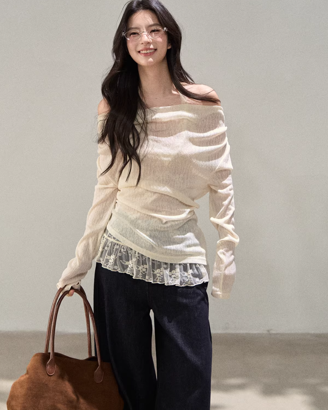 Lace Off Shoulder Knit Tops WDB0020
