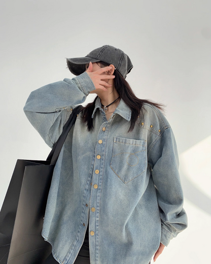 Gold Button Loose Denim Shirt YLS0740