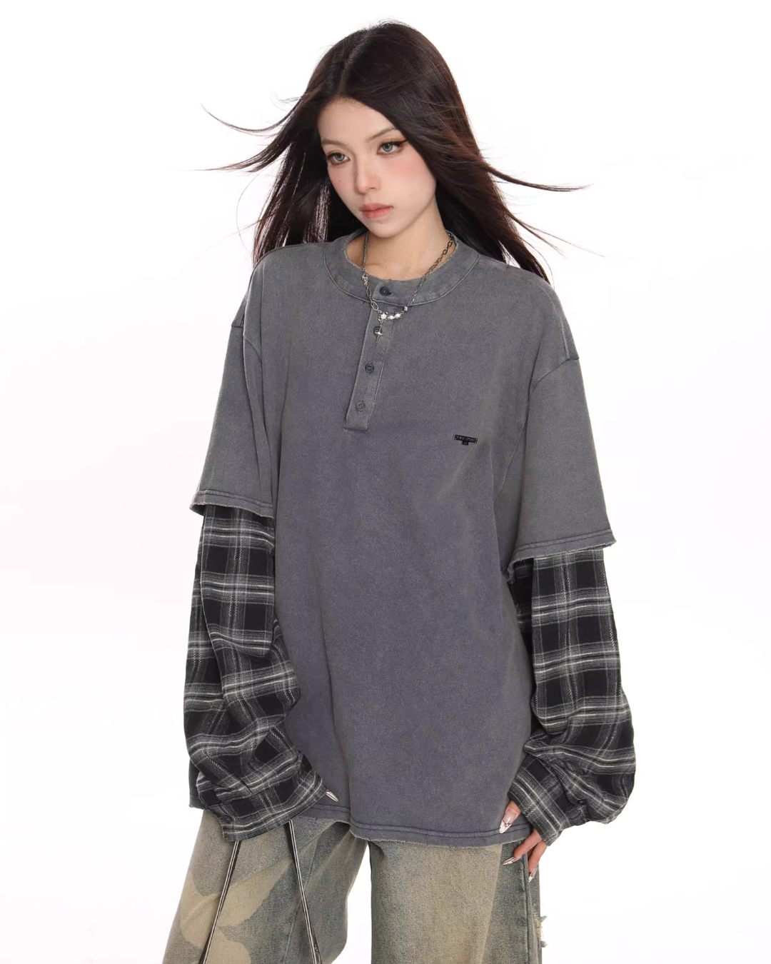Plaid Two-Piece Long Sleeve T-Shirt BGS0046