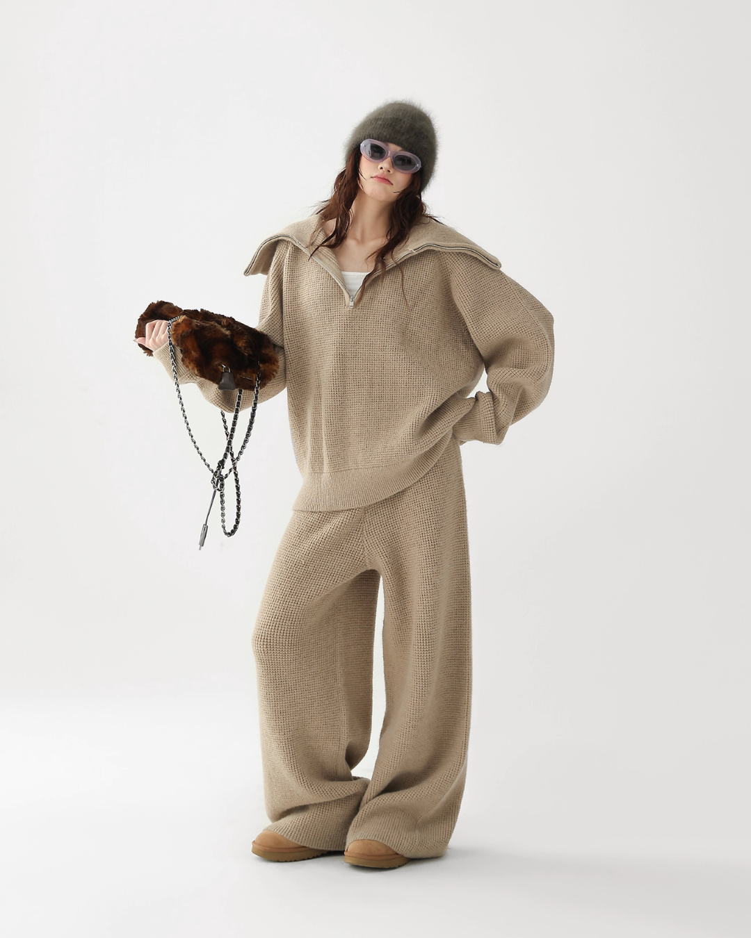 Half-Zip Knit Top / Loose Wide Pants ACS0336