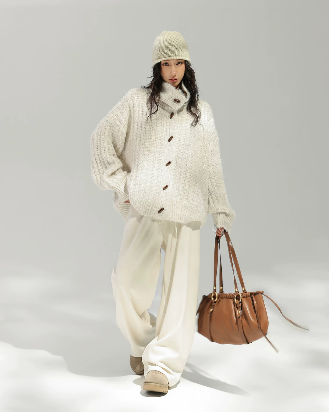 Stand Collar Ribbed Knit Cardigan ACS0392