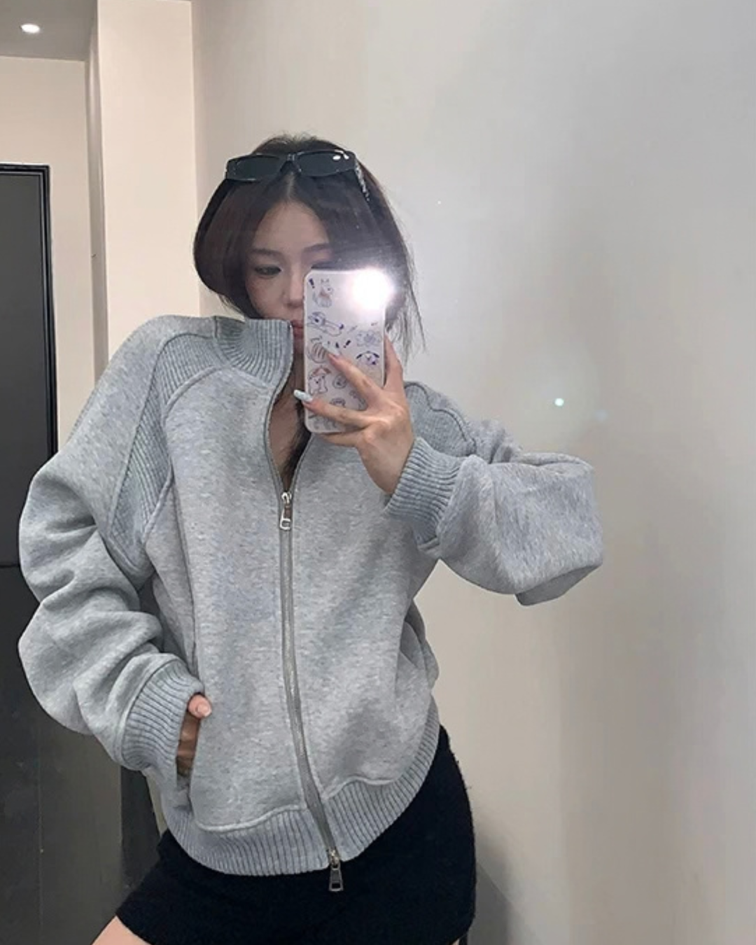 Rib-Knit Switch Zip-Up Blouson YLS1056