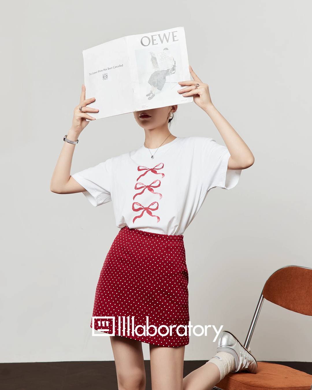 Ribbon Print T-Shirt / A-Line Mini Skirt LLA0486