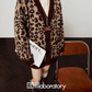 V-Neck Leopard Knit Cardigan / Leather Mini Skirt / Apricot Shirt LLA0531