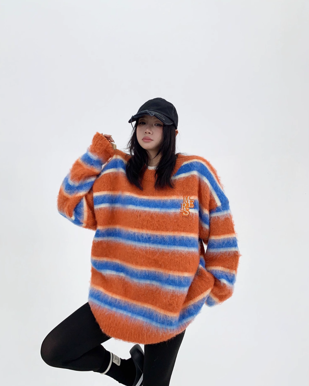 Border Shaggy Knit Tops YLS0713