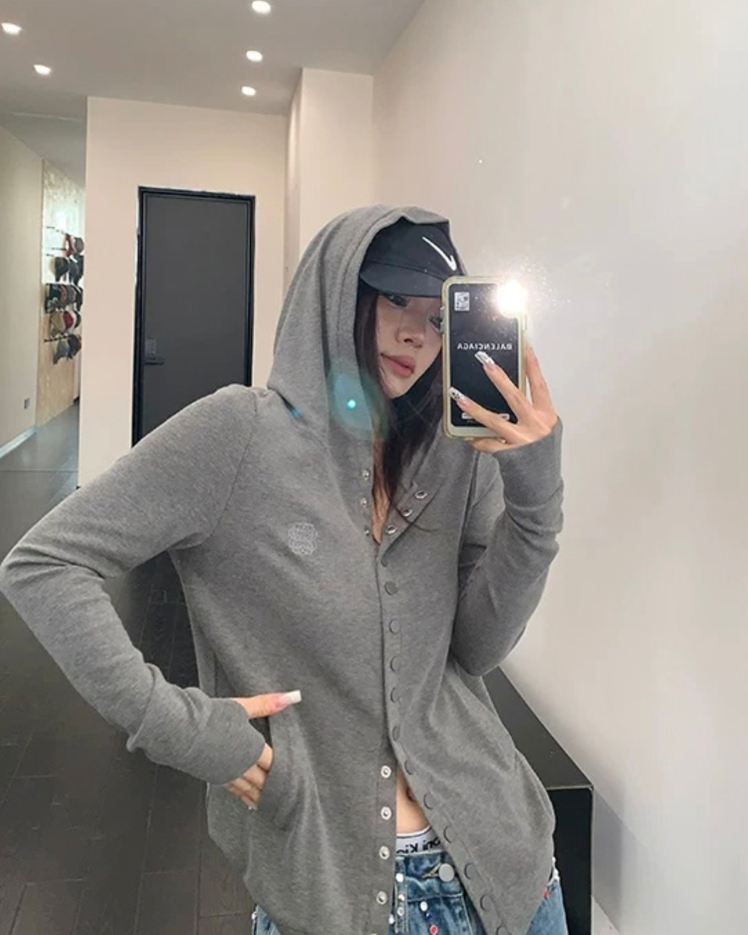 Snap Button Hooded Cardigan YLS1039