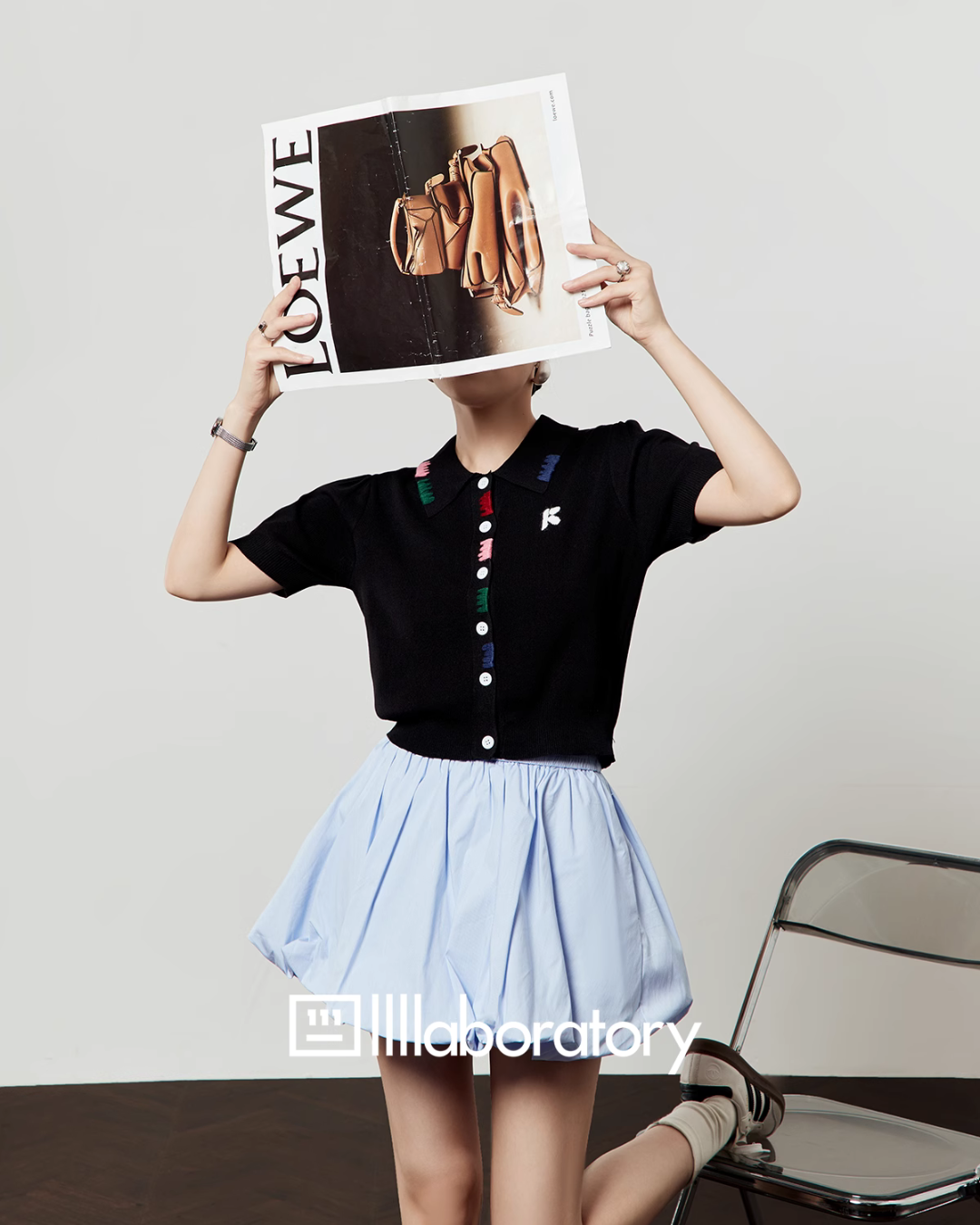 Black Knit Top / Balloon Mini Skirt LLA0495