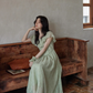 Frill Collar Green Long Dress SMS0012