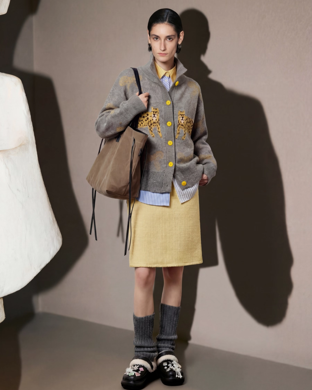 Stand Collar Tiger Knit Top / Mini Skirt LLA0596