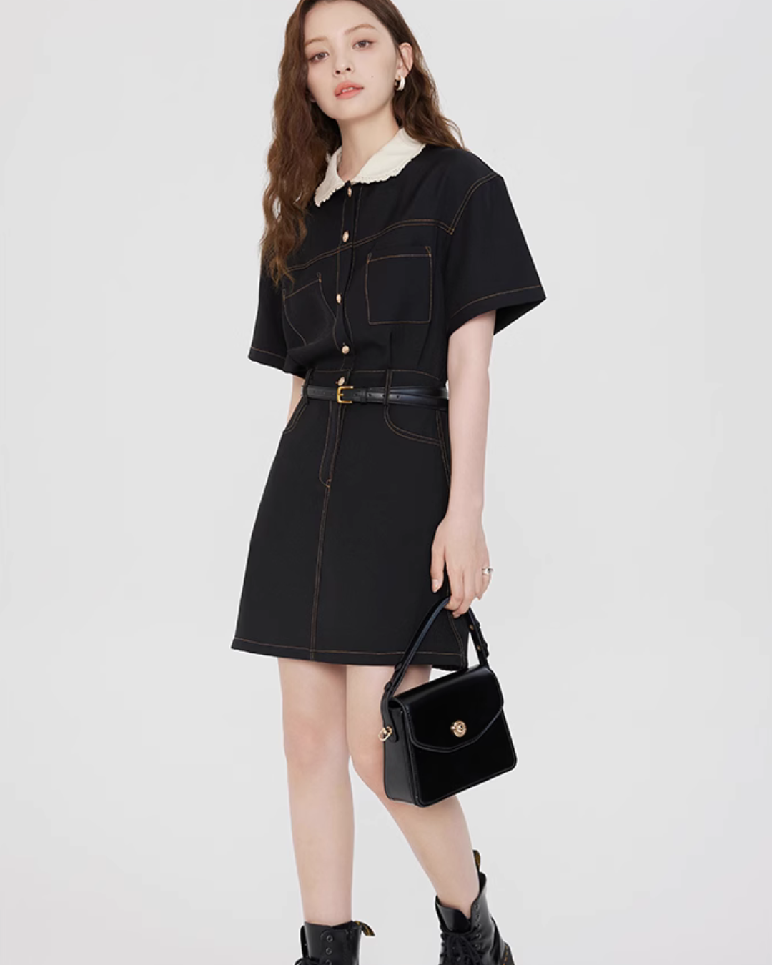 French Collar Denim Dress LSN0006