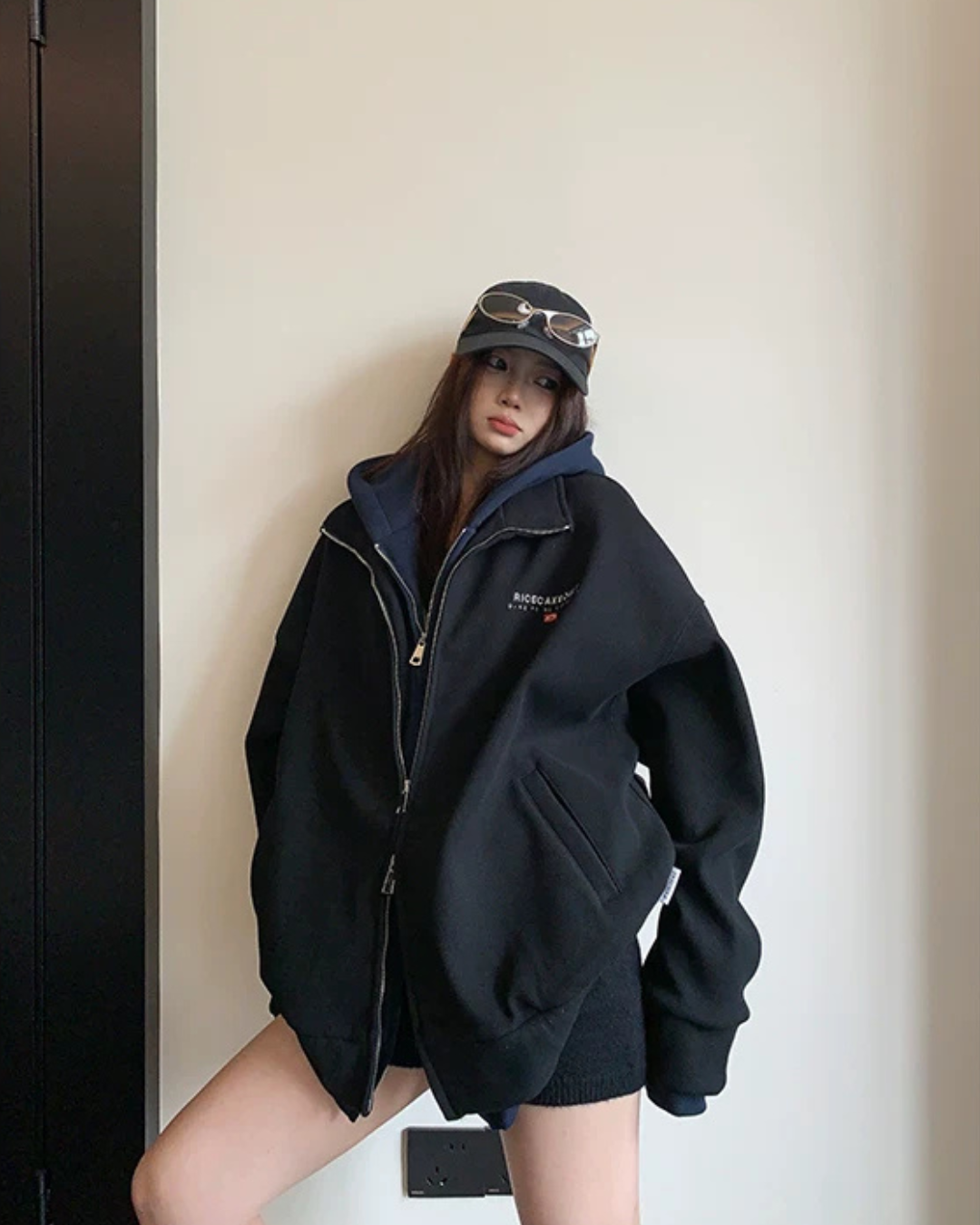 Labeled Button Double Zip Hoodie YLS1076