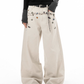 Floral Embroidery Wide Denim Pants ICM0116